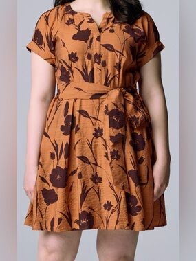 Simply Vera Vera Wang Rust and Dark Brown Floral Dress